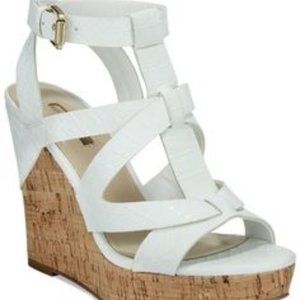 Guess White Wedge Cork Sandals Size 7.5